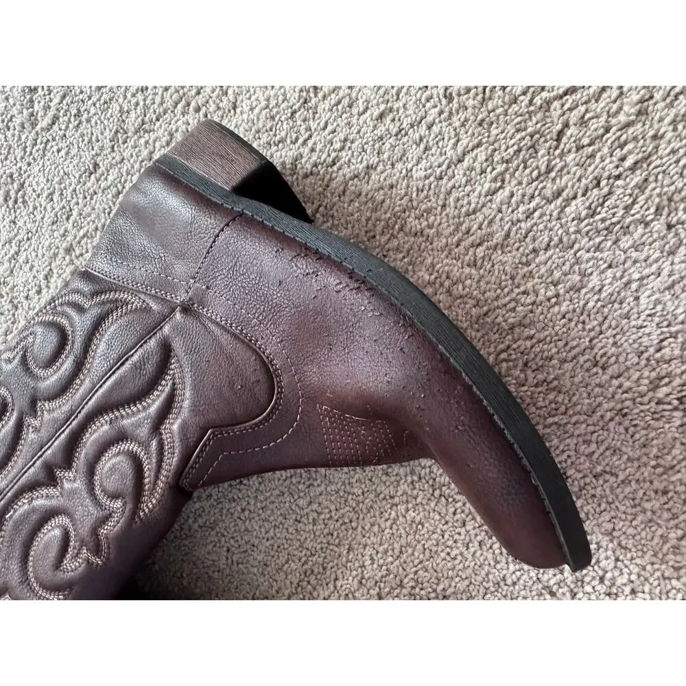 Cat & Jack Brown Faux Leather Cowgirl Boots Western Big Girls Size 5 Country